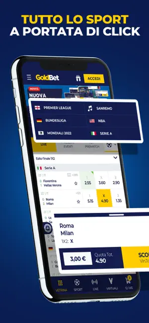Goldbet app android interfaccia scommesse sportive
